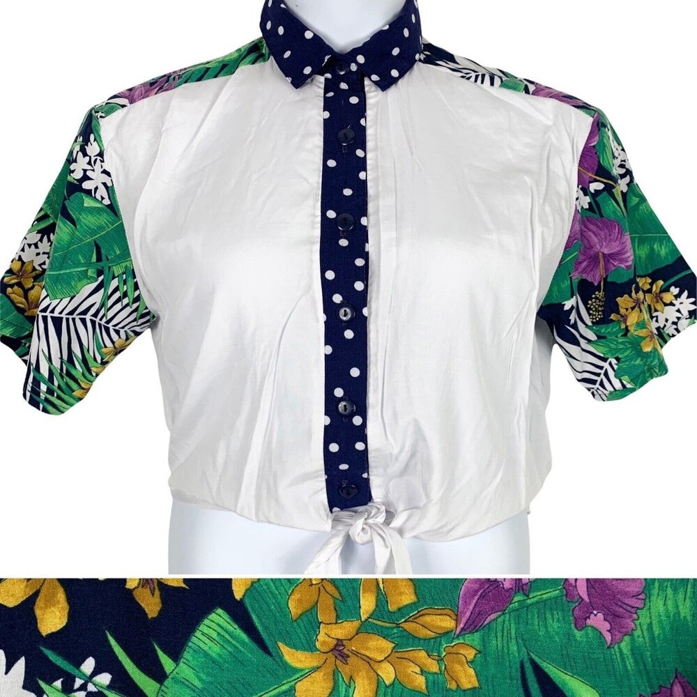 Vintage Blouse Fritzi California Size Medium Button Up Floral Tie Front Top